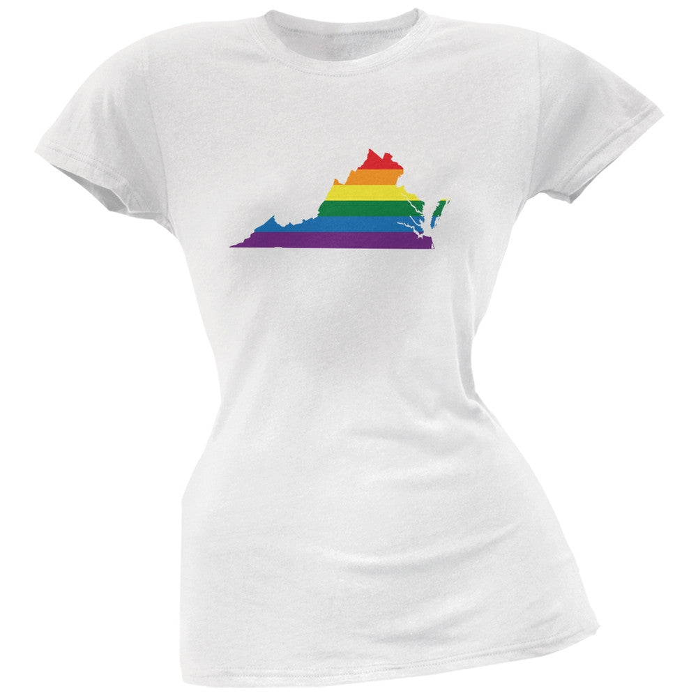 Virginia LGBT Lesbian Pride Rainbow White Juniors Soft T-Shirt Juniors T-Shirts Old Glory 2XL White 