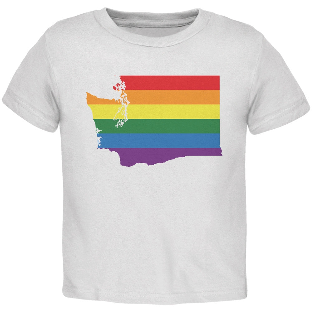 Washington LGBT Gay Pride Rainbow White Toddler T-Shirt Toddler T-Shirts Old Glory 2T White 