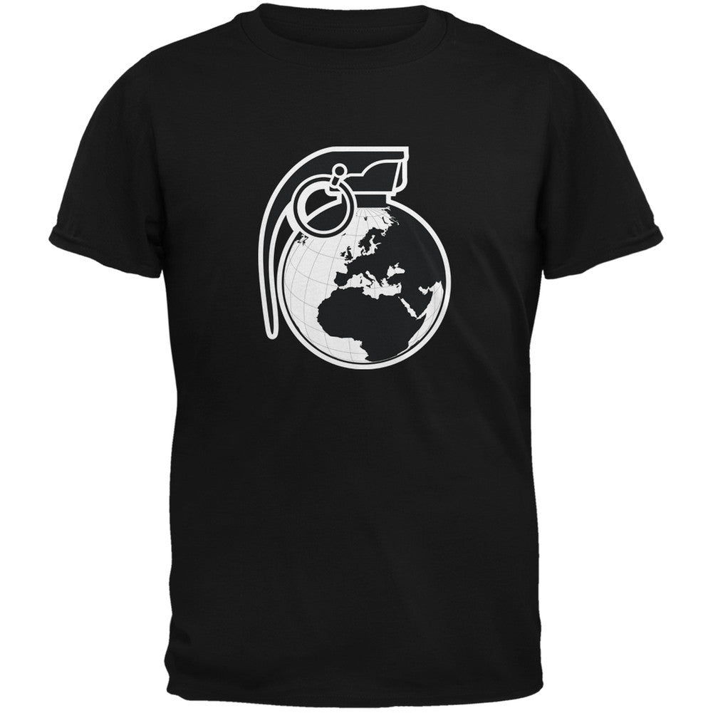 Grenade Globe Black Adult T-Shirt Men's T-Shirts Old Glory 2XL Black 