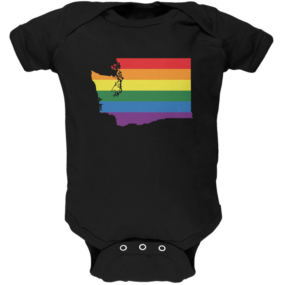 Washington LGBT Gay Pride Rainbow Black Soft Baby One Piece Baby One Piece Old Glory 0-3M Black 