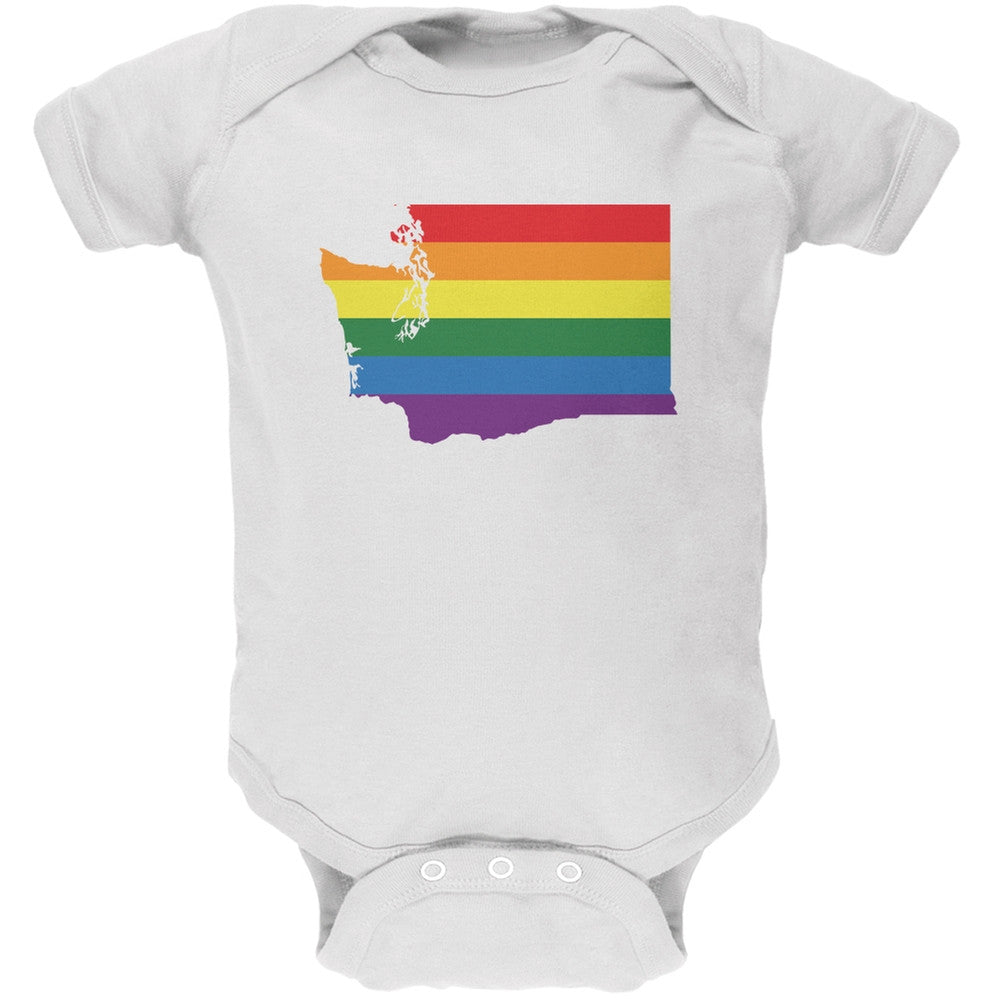 Washington LGBT Gay Pride Rainbow White Soft Baby One Piece Baby One Piece Old Glory 0-3M White 