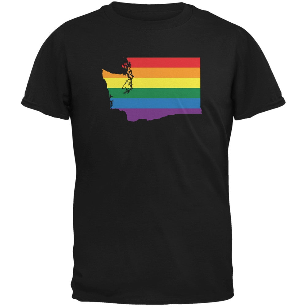 Washington LGBT Gay Pride Rainbow Black Adult T-Shirt Men's T-Shirts Old Glory 2XL Black 