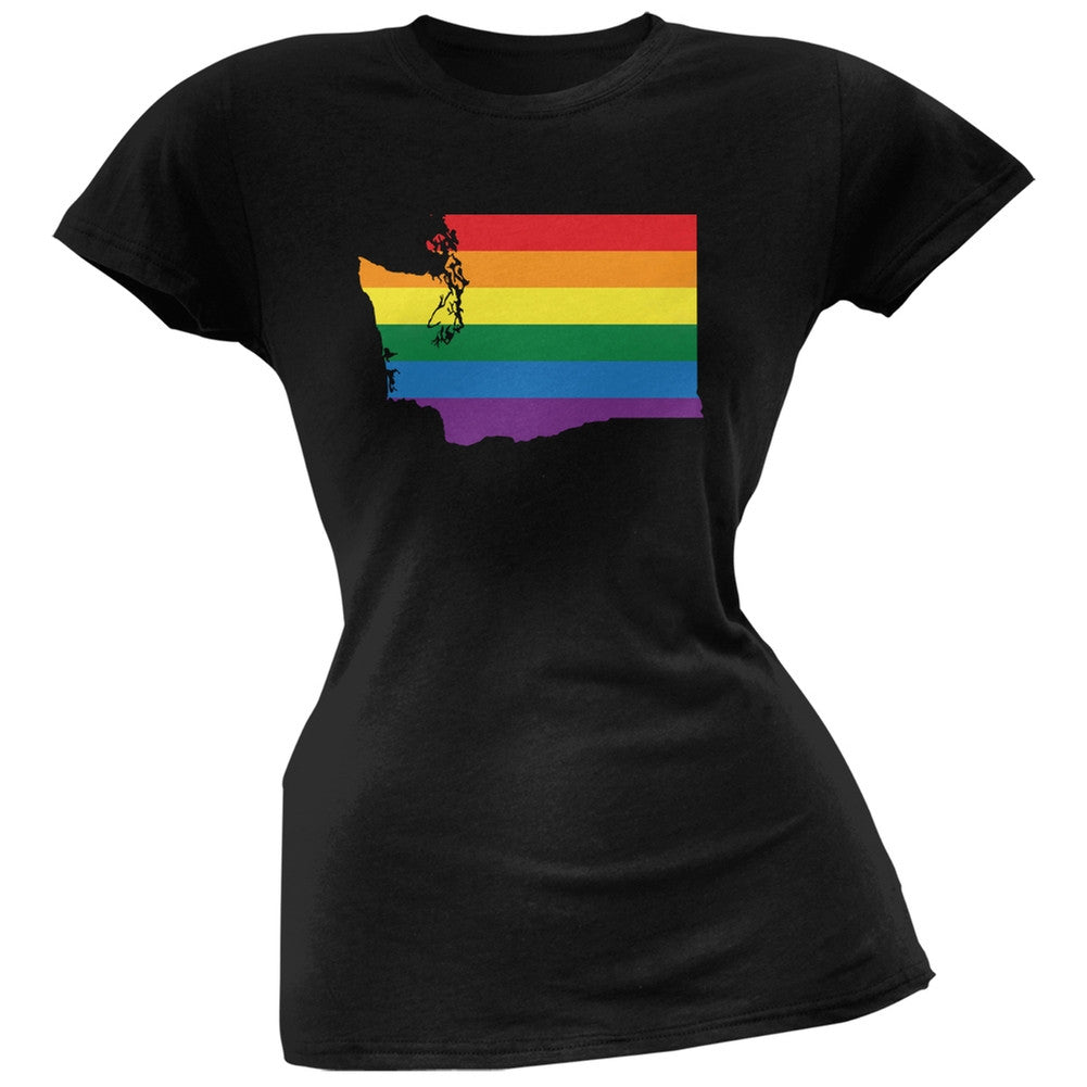 Washington LGBT Lesbian Pride Rainbow Black Juniors Soft T-Shirt Juniors T-Shirts Old Glory 2XL Black 