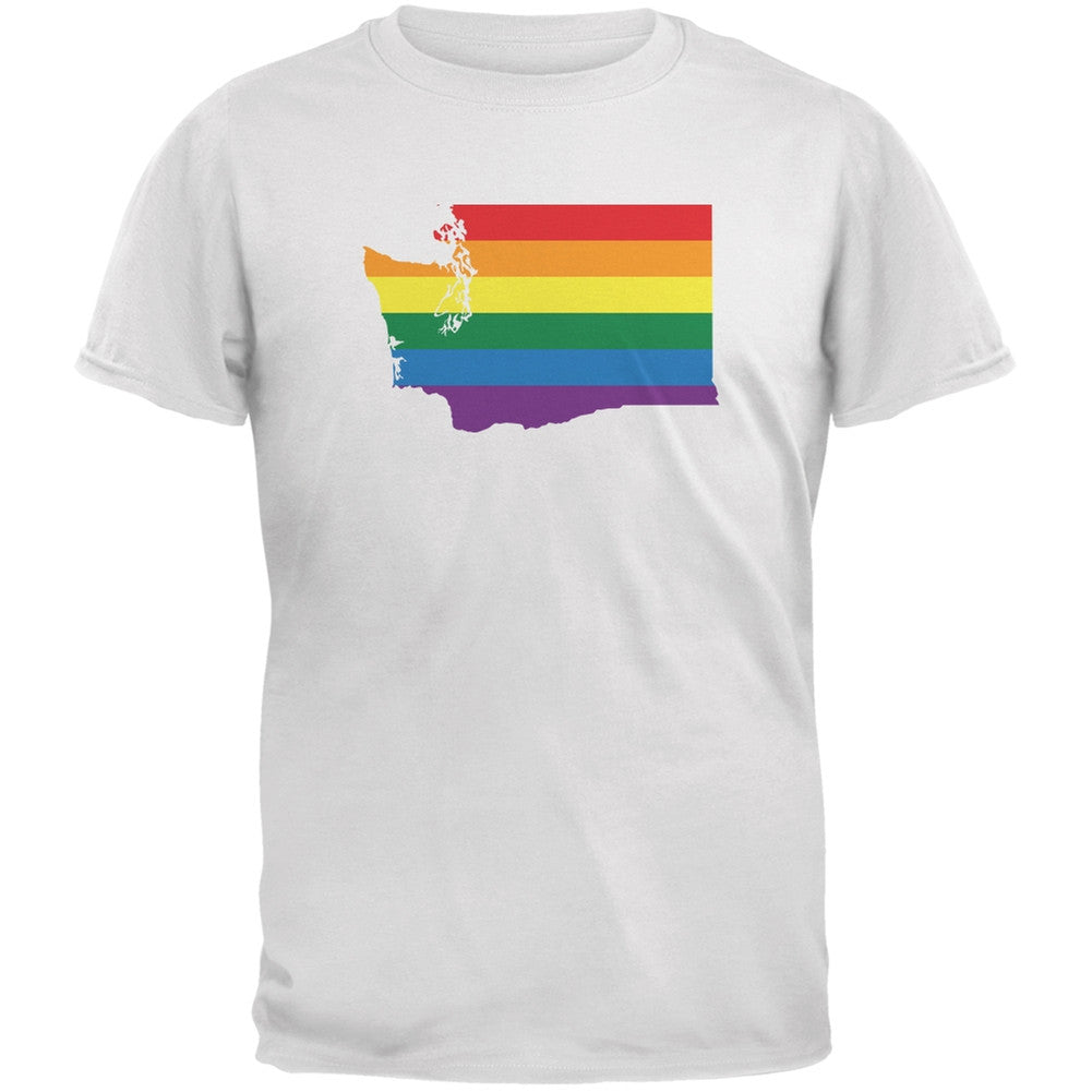 Washington LGBT Gay Pride Rainbow White Adult T-Shirt Men's T-Shirts Old Glory 2XL White 