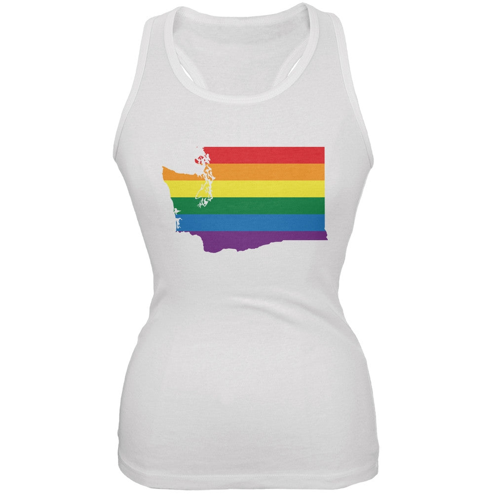 Washington LGBT Lesbian Pride Rainbow White Juniors Soft Tank Top Juniors T-Shirts Old Glory 2XL White 