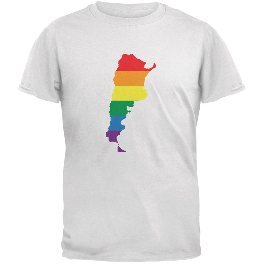 Argentina LGBT Gay Pride Rainbow White Adult T-Shirt Men's T-Shirts Old Glory 2XL White 