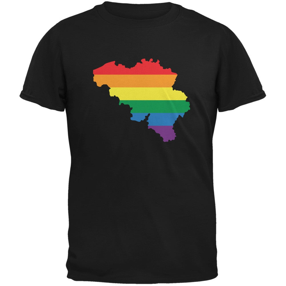 Belgium LGBT Gay Pride Rainbow Black Adult T-Shirt Men's T-Shirts Old Glory 2XL Black 