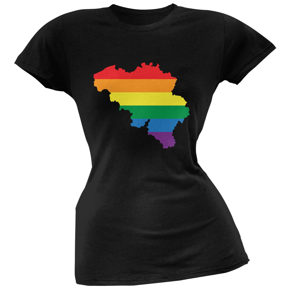 Belgium LGBT Lesbian Pride Rainbow Black Juniors Soft T-Shirt Juniors T-Shirts LGBT 2XL Black 