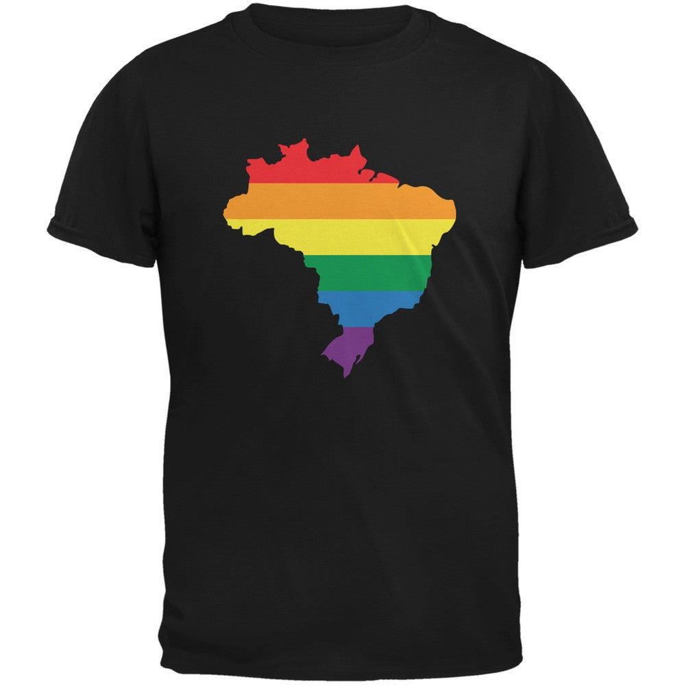 Brazil LGBT Gay Pride Rainbow Black Adult T-Shirt Men's T-Shirts Old Glory 2XL Black 