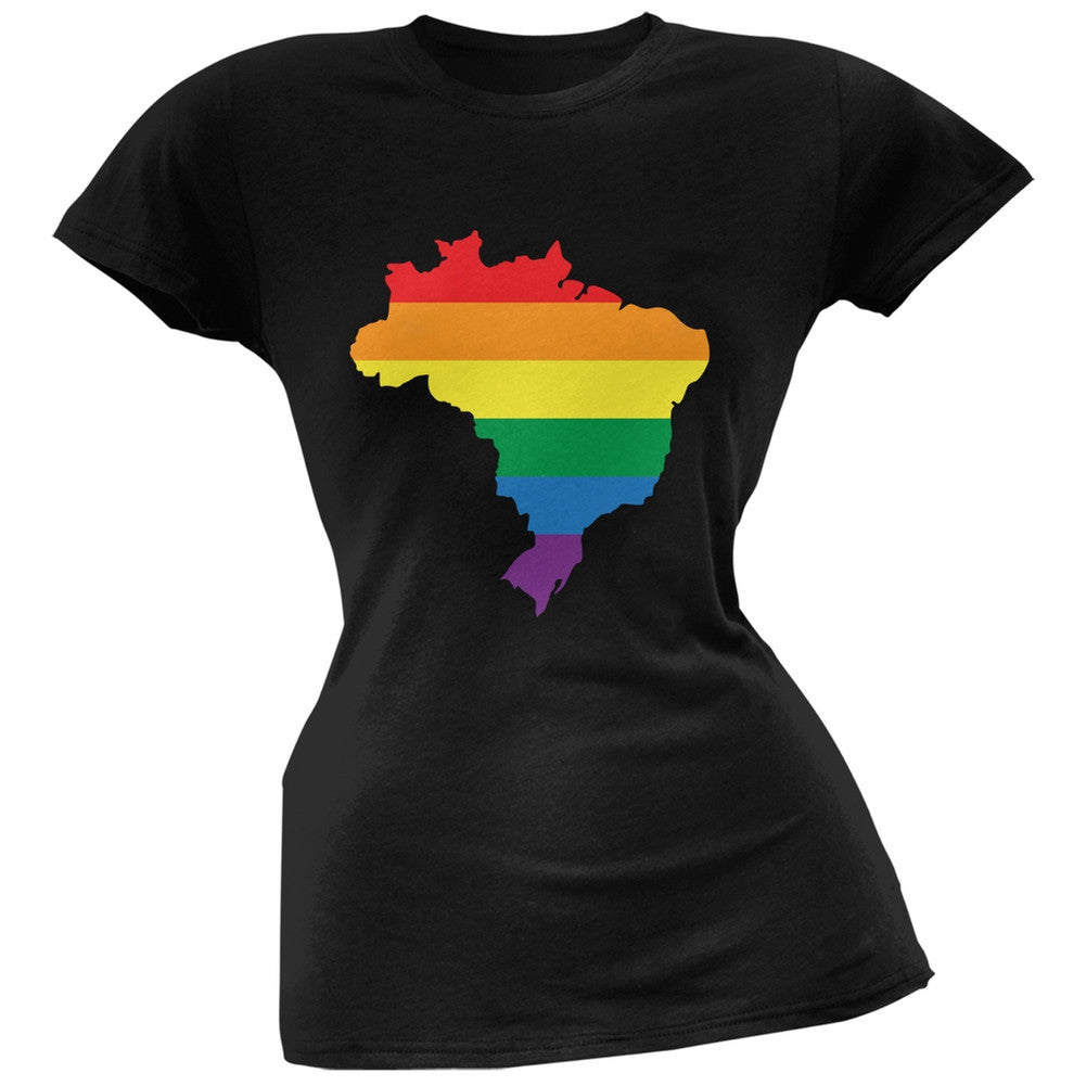 Brazil LGBT Lesbian Pride Rainbow Black Juniors Soft T-Shirt Juniors T-Shirts Old Glory 2XL Black 