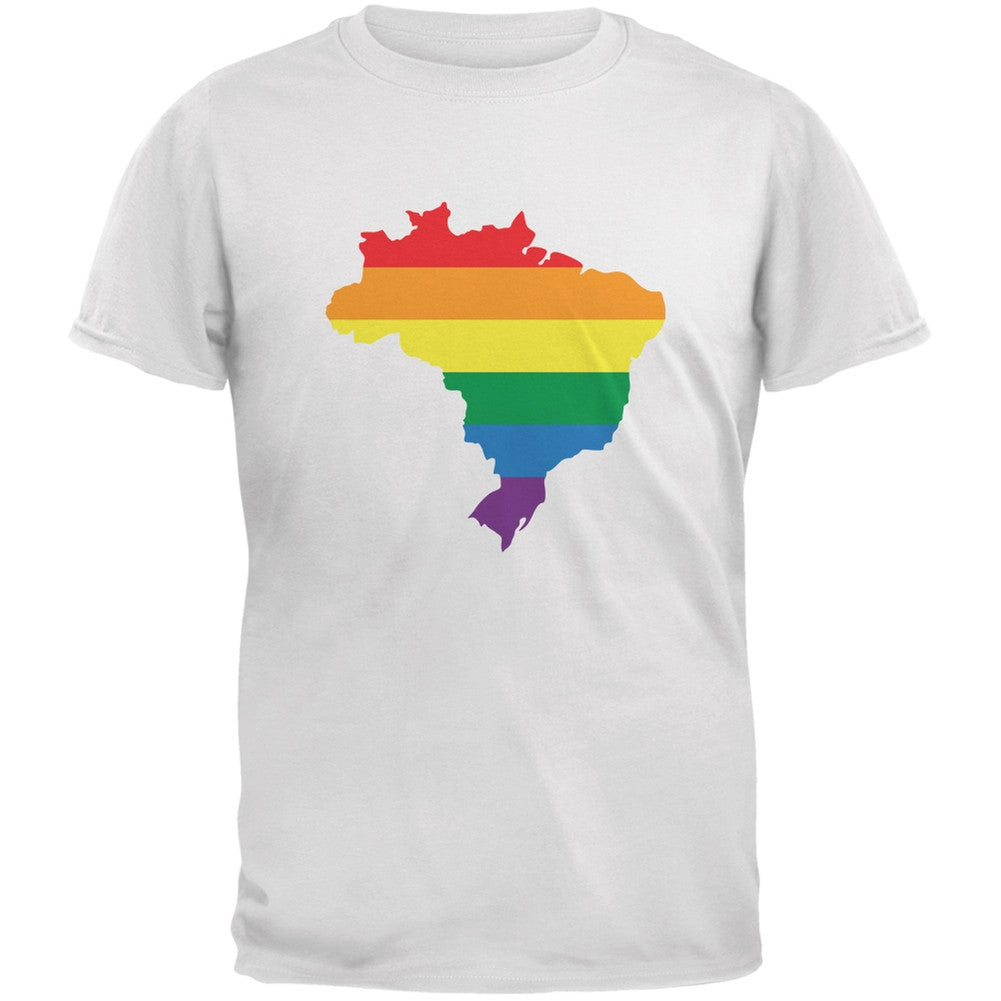 Brazil LGBT Gay Pride Rainbow White Adult T-Shirt Men's T-Shirts Old Glory 2XL White 