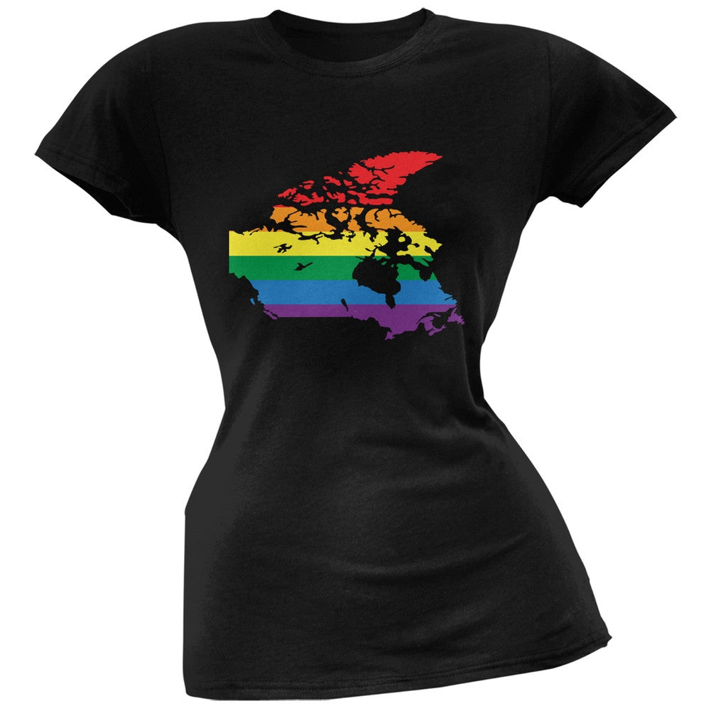 Canada LGBT Lesbian Pride Rainbow Black Juniors Soft T-Shirt Juniors T-Shirts Old Glory 2XL Black 