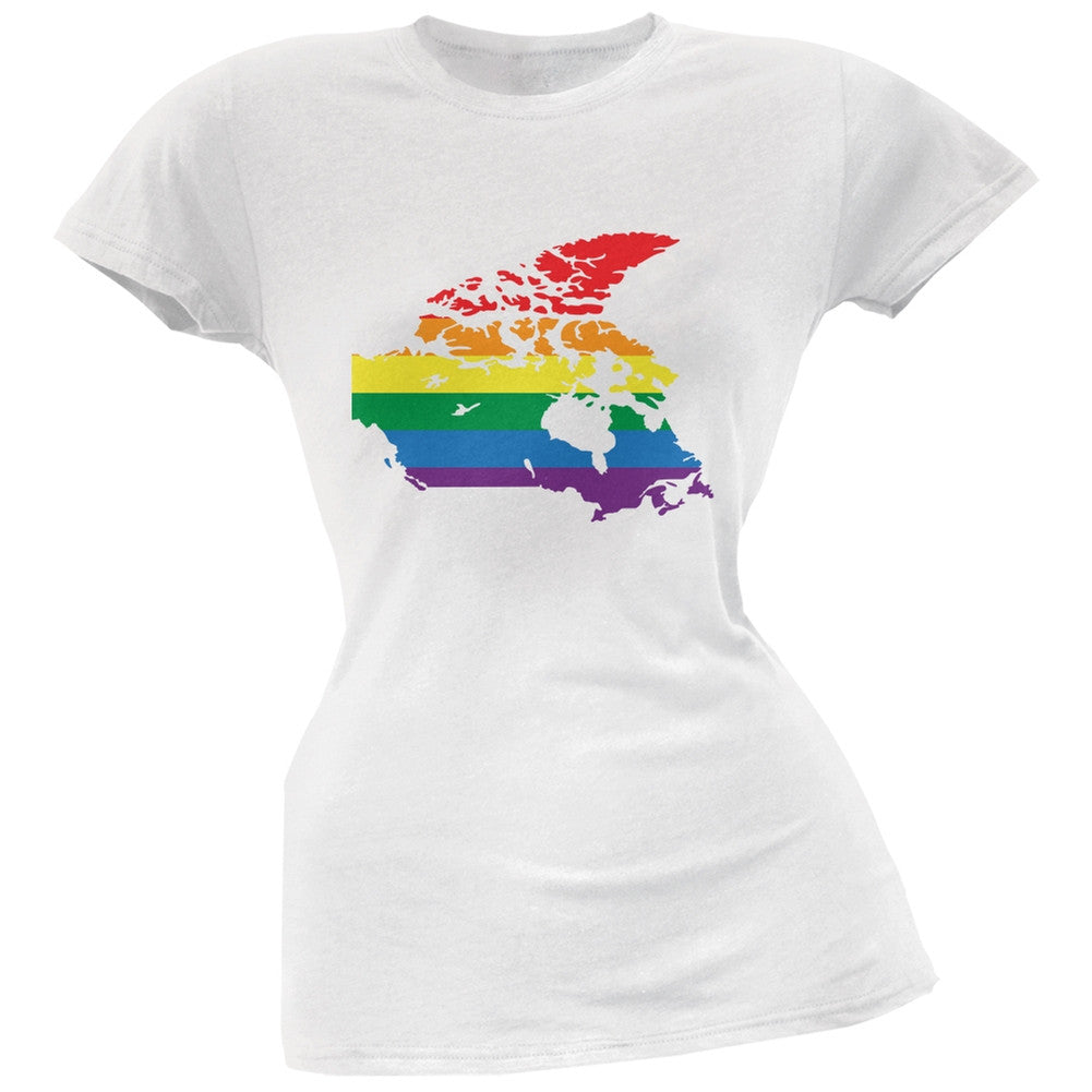 Canada LGBT Lesbian Pride Rainbow White Juniors Soft T-Shirt Juniors T-Shirts Old Glory 2XL White 