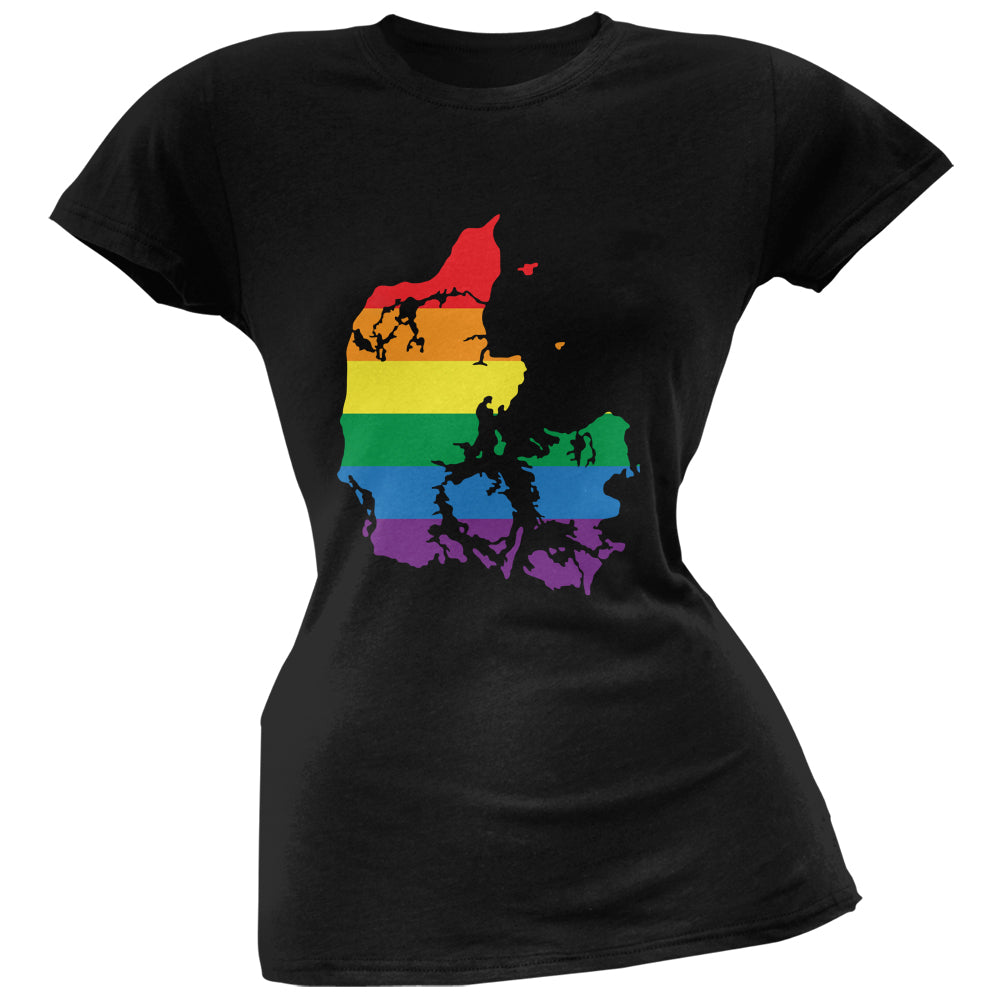 Denmark LGBT Lesbian Pride Rainbow Black Juniors Soft T-Shirt Juniors T-Shirts LGBT 2XL Black 