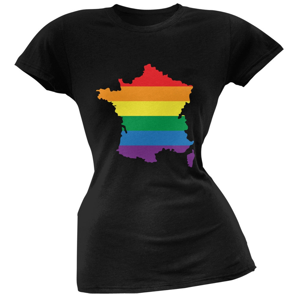 France LGBT Lesbian Pride Rainbow Black Juniors Soft T-Shirt Juniors T-Shirts Old Glory 2XL Black 