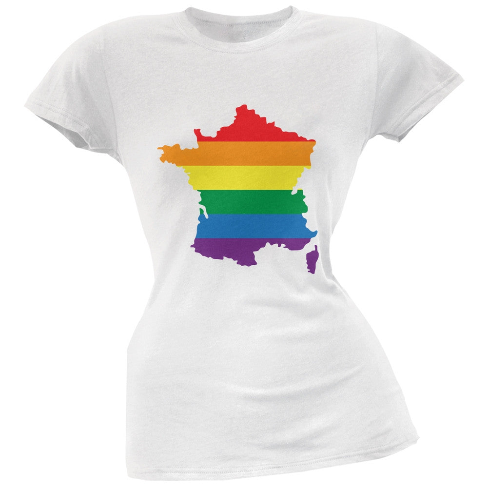 France LGBT Lesbian Pride Rainbow White Juniors Soft T-Shirt Juniors T-Shirts Old Glory 2XL White 