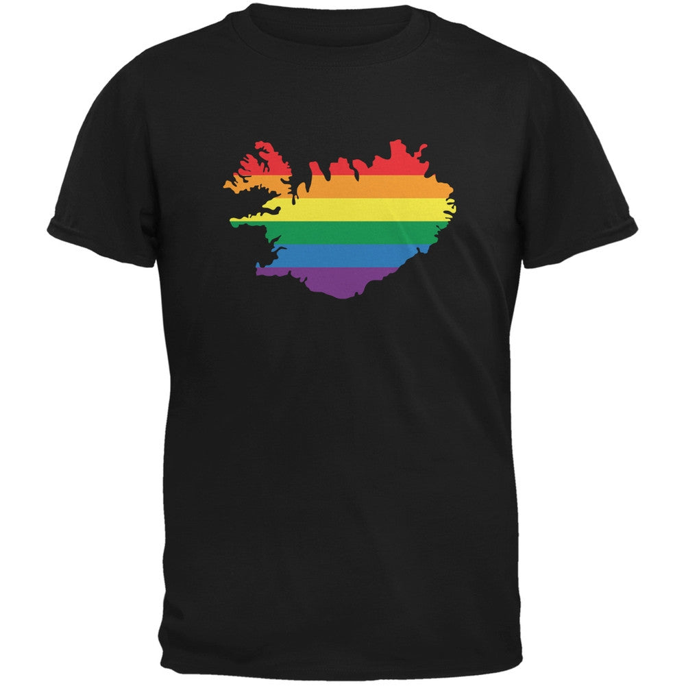 Iceland LGBT Gay Pride Rainbow Black Adult T-Shirt Men's T-Shirts Old Glory 2XL Black 