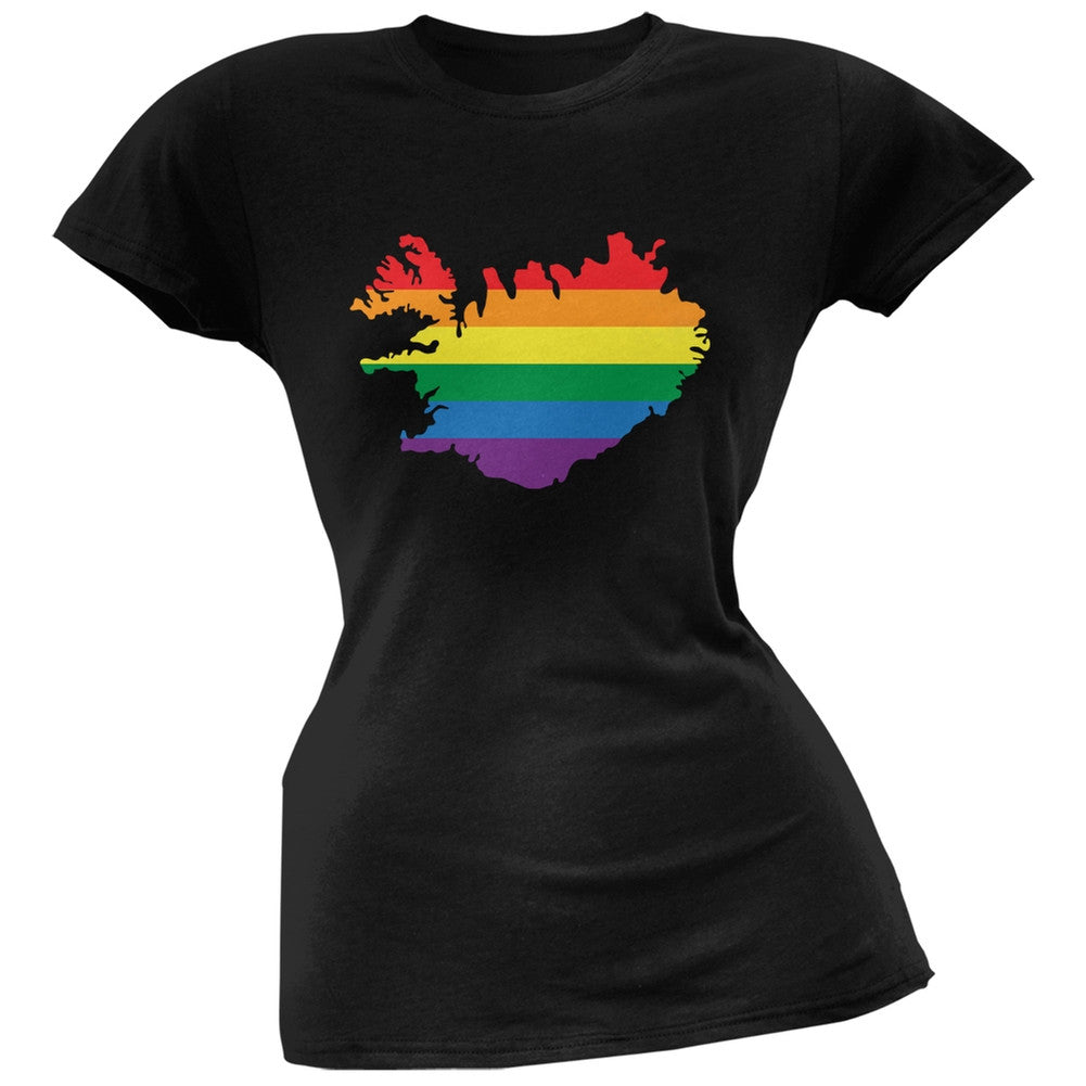 Iceland LGBT Lesbian Pride Rainbow Black Juniors Soft T-Shirt Juniors T-Shirts Old Glory 2XL Black 