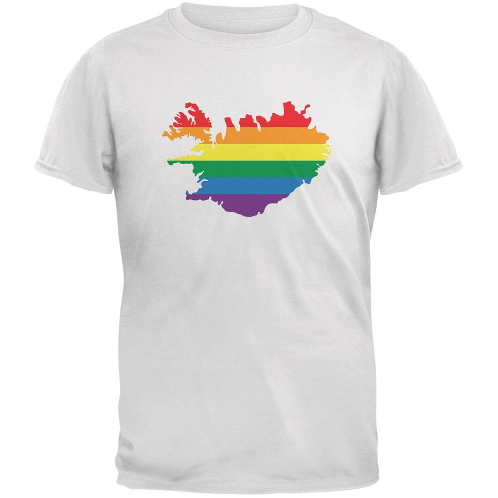 Iceland LGBT Gay Pride Rainbow White Adult T-Shirt Men's T-Shirts Old Glory 2XL White 