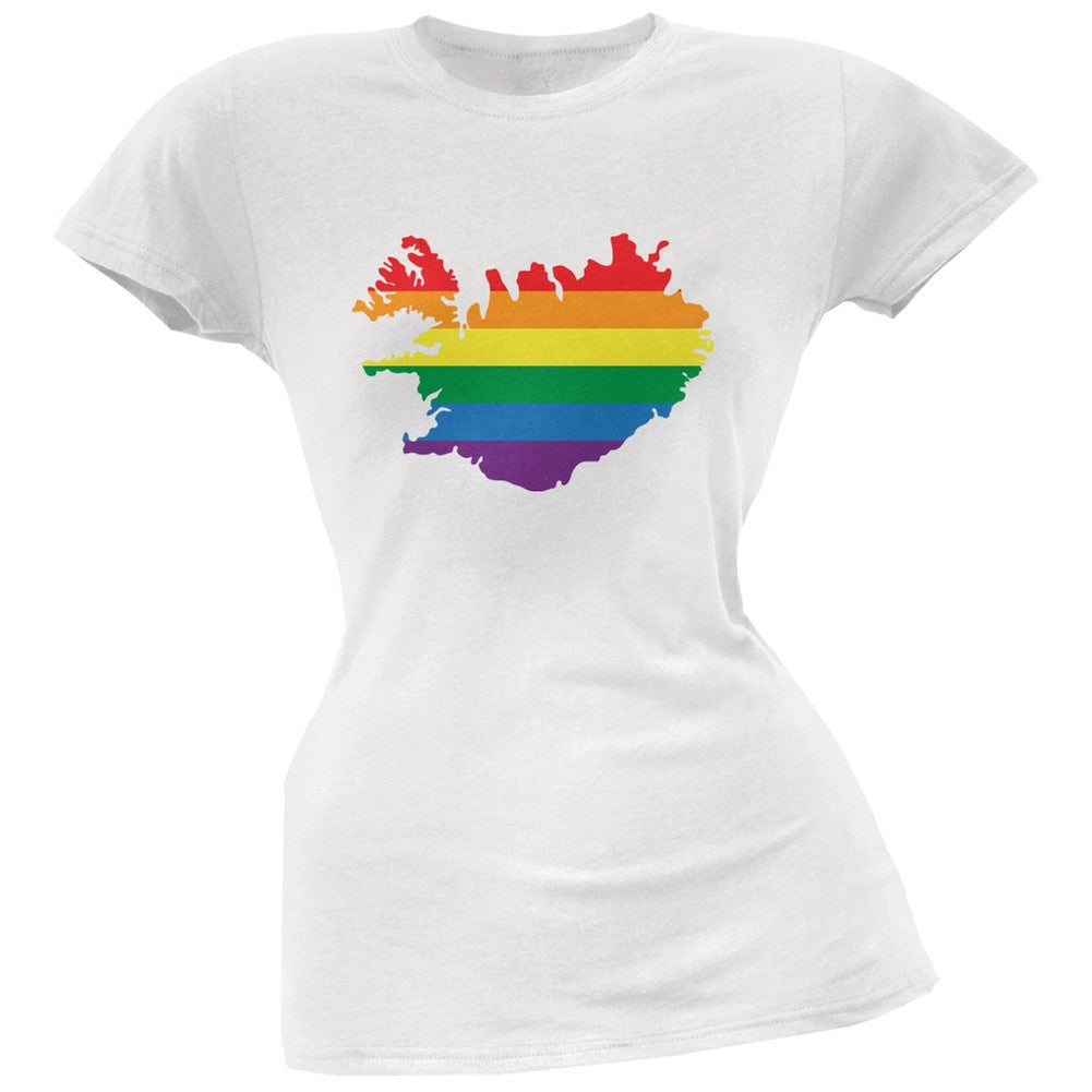 Iceland LGBT Lesbian Pride Rainbow White Juniors Soft T-Shirt Juniors T-Shirts Old Glory 2XL White 