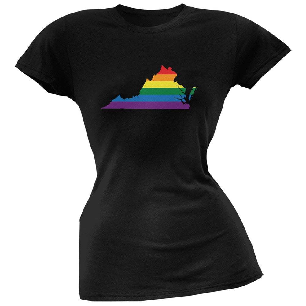 Virginia LGBT Lesbian Pride Rainbow Black Juniors Soft T-Shirt Juniors T-Shirts Old Glory 2XL Black 