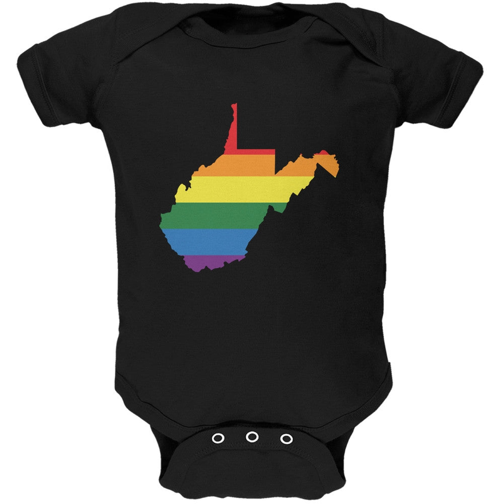 West Virginia LGBT Gay Pride Rainbow Black Soft Baby One Piece Baby One Piece Old Glory 0-3M Black 