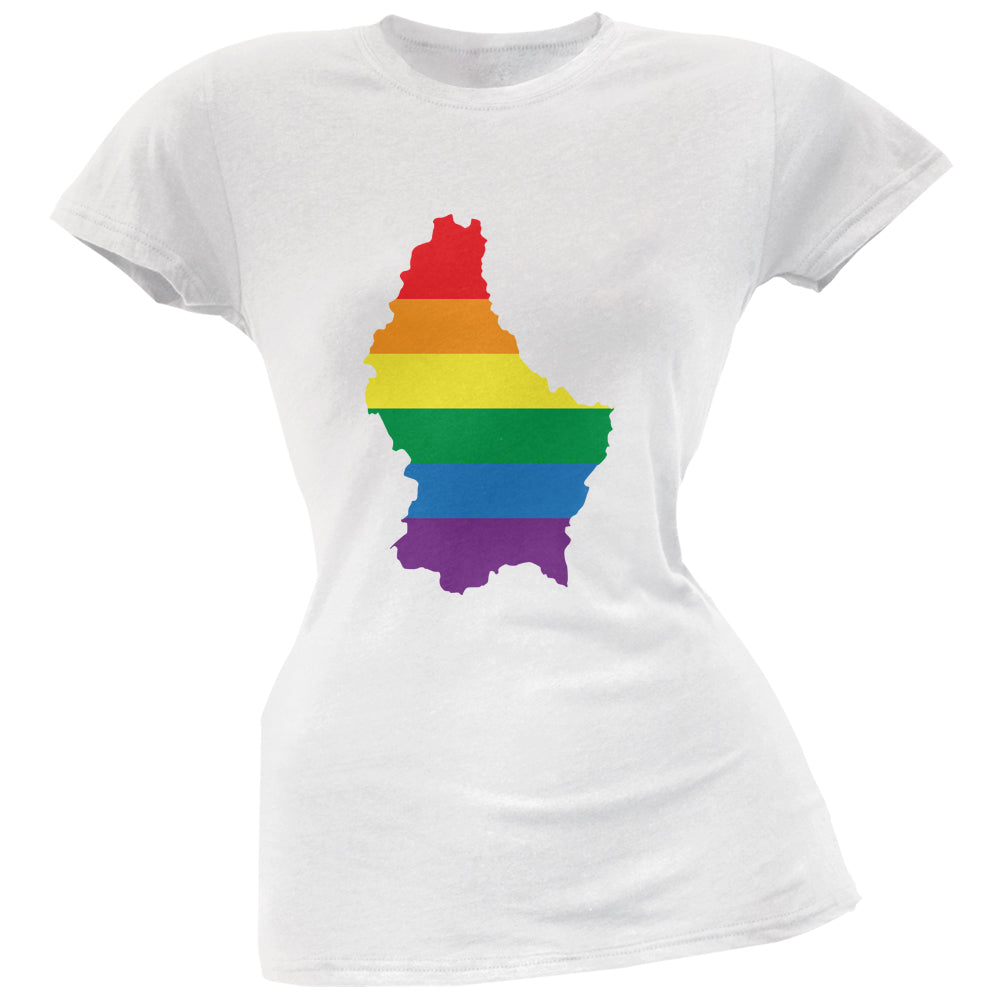 Luxembourg LGBT Lesbian Pride Rainbow White Juniors Soft T-Shirt Juniors T-Shirts LGBT 2XL White 