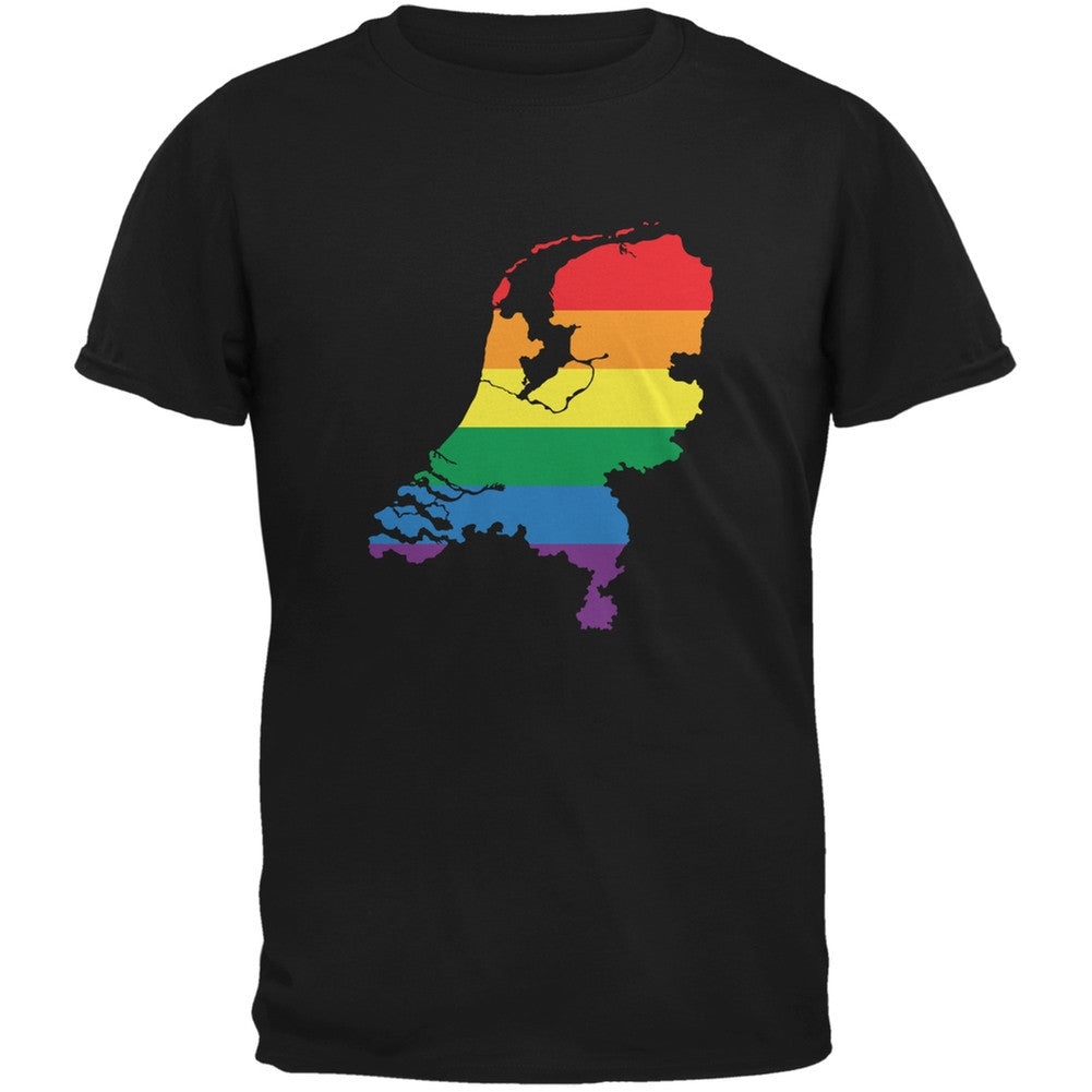 Netherlands LGBT Gay Pride Rainbow Black Adult T-Shirt Men's T-Shirts Old Glory 2XL Black 