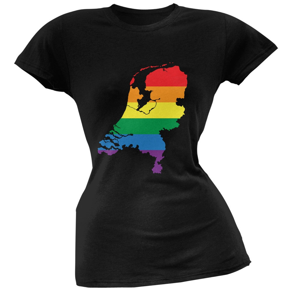 Netherlands LGBT Lesbian Pride Rainbow Black Juniors Soft T-Shirt Juniors T-Shirts Old Glory 2XL Black 