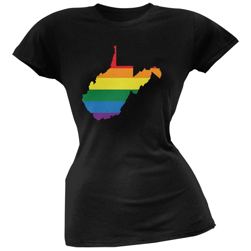 West Virginia LGBT Lesbian Pride Rainbow Black Juniors Soft T-Shirt Juniors T-Shirts Old Glory 2XL Black 