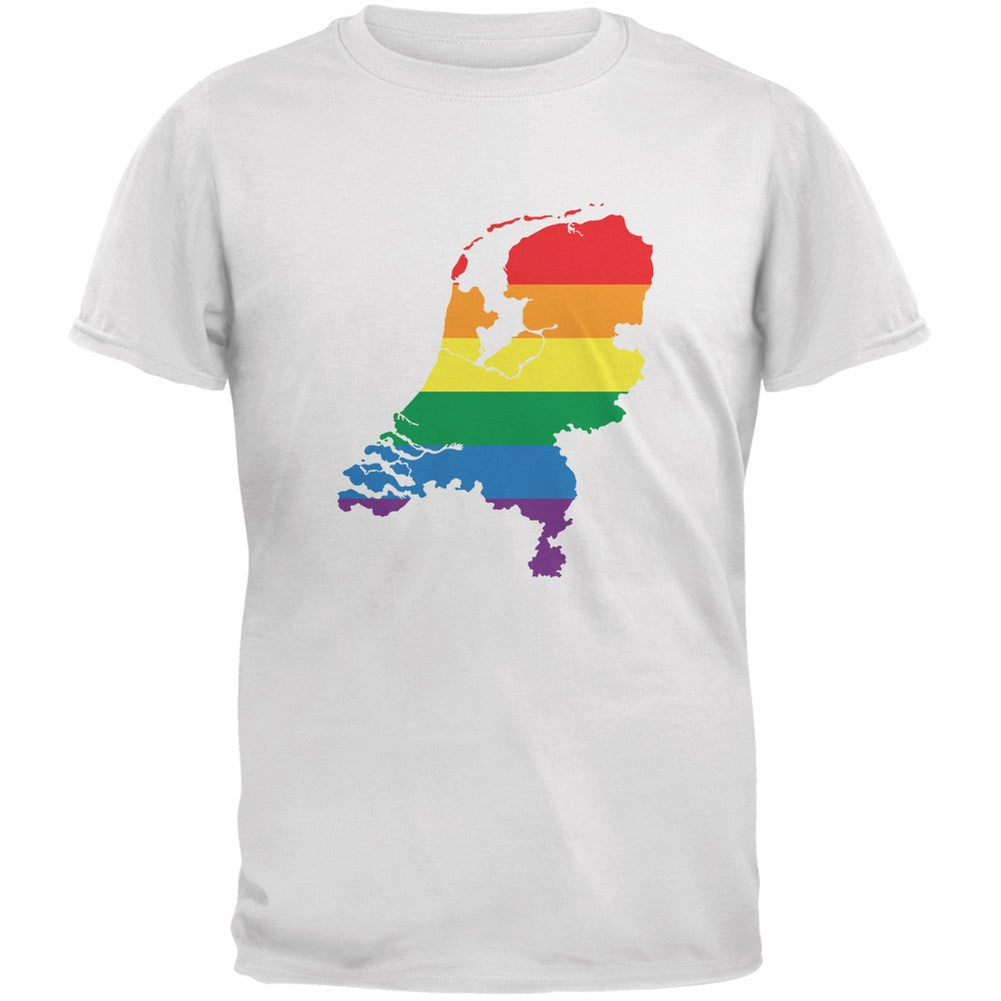 Netherlands LGBT Gay Pride Rainbow White Adult T-Shirt Men's T-Shirts Old Glory 2XL White 