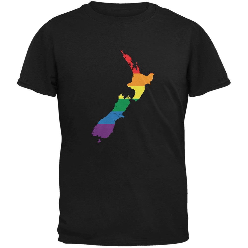 New Zealand LGBT Gay Pride Rainbow Black Adult T-Shirt Men's T-Shirts Old Glory 2XL Black 