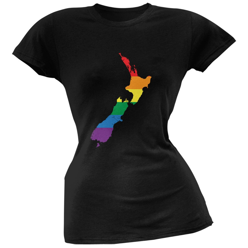 New Zealand LGBT Lesbian Pride Rainbow Black Juniors Soft T-Shirt Juniors T-Shirts Old Glory 2XL Black 