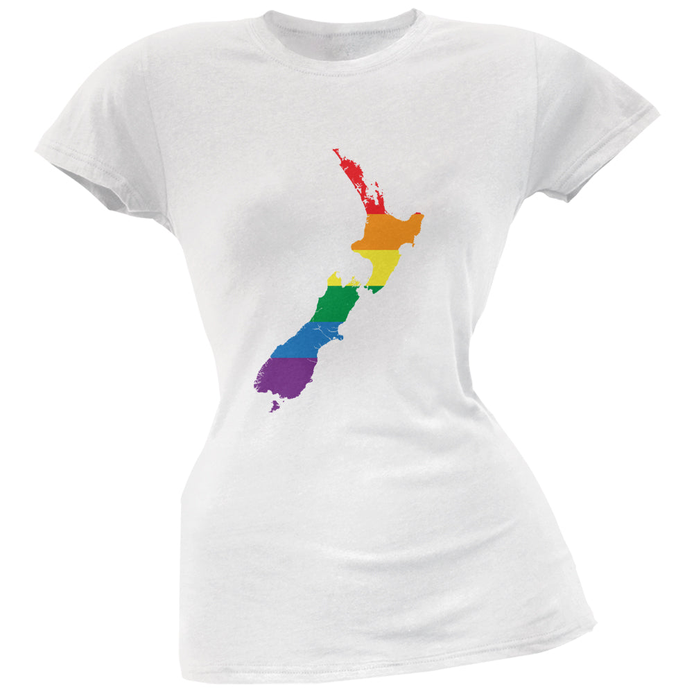 New Zealand LGBT Lesbian Pride Rainbow White Juniors Soft T-Shirt Juniors T-Shirts LGBT 2XL White 