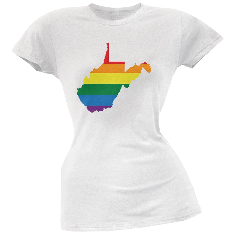 West Virginia LGBT Lesbian Pride Rainbow White Juniors Soft T-Shirt Juniors T-Shirts Old Glory 2XL White 