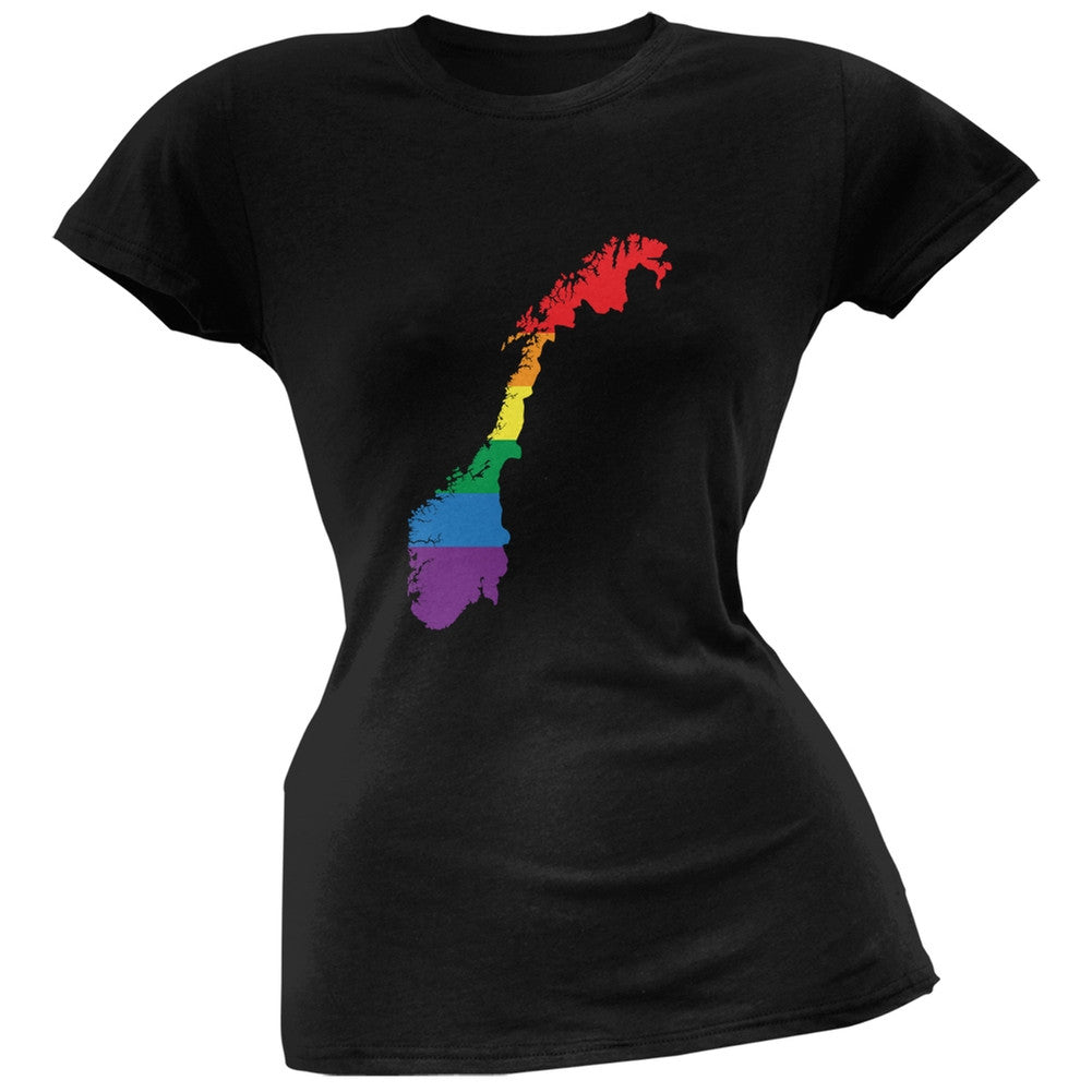 Norway LGBT Lesbian Pride Rainbow Black Juniors Soft T-Shirt Juniors T-Shirts Old Glory 2XL Black 