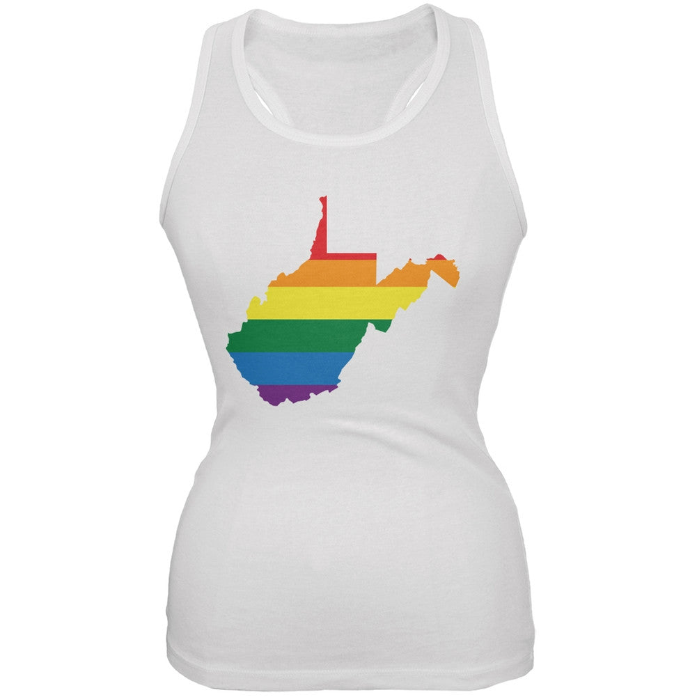 West Virginia LGBT Lesbian Pride Rainbow White Juniors Soft Tank Top Juniors Tank Tops Old Glory 2XL White 