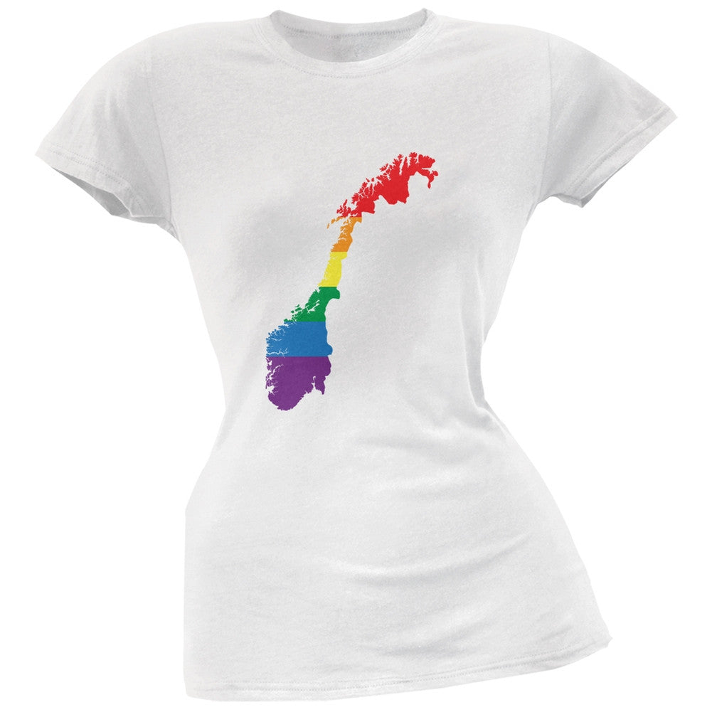 Norway LGBT Lesbian Pride Rainbow White Juniors Soft T-Shirt Juniors T-Shirts Old Glory 2XL White 