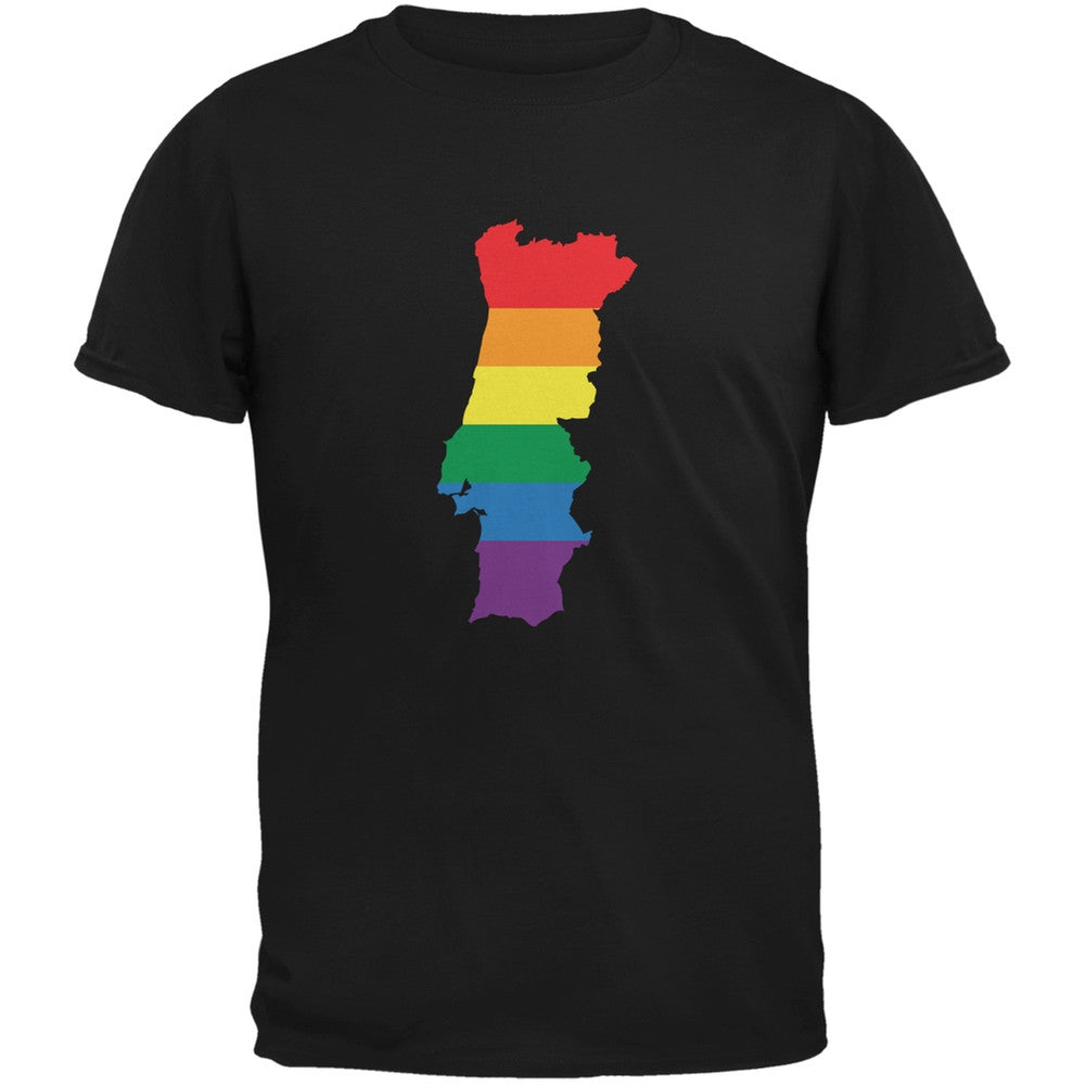 Portugal LGBT Gay Pride Rainbow Black Adult T-Shirt Men's T-Shirts Old Glory 2XL Black 