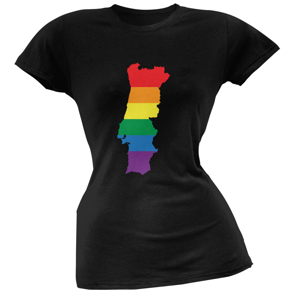 Portugal LGBT Lesbian Pride Rainbow Black Juniors Soft T-Shirt Juniors T-Shirts Old Glory 2XL Black 