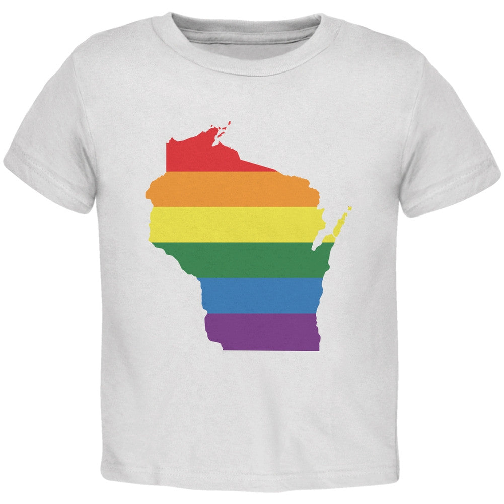 Wisconsin LGBT Gay Pride Rainbow White Toddler T-Shirt Toddler T-Shirts Old Glory 2T White 