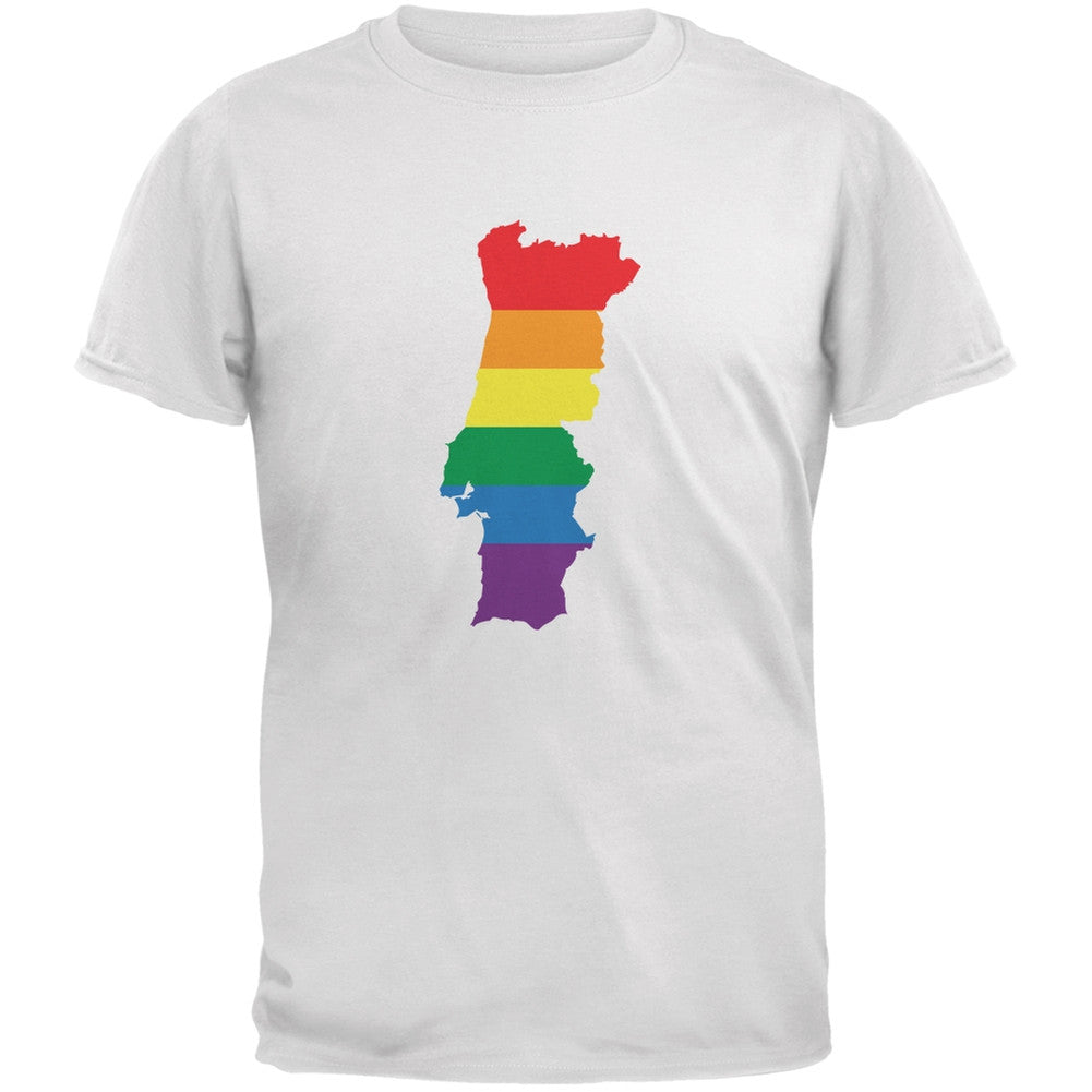 Portugal LGBT Gay Pride Rainbow White Adult T-Shirt Men's T-Shirts Old Glory 2XL White 