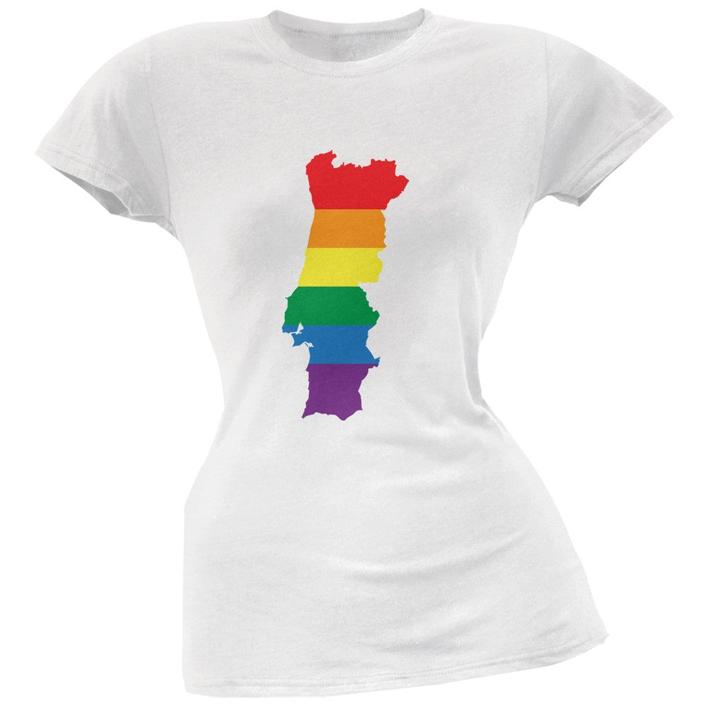 Portugal LGBT Lesbian Pride Rainbow White Juniors Soft T-Shirt Juniors T-Shirts Old Glory 2XL White 