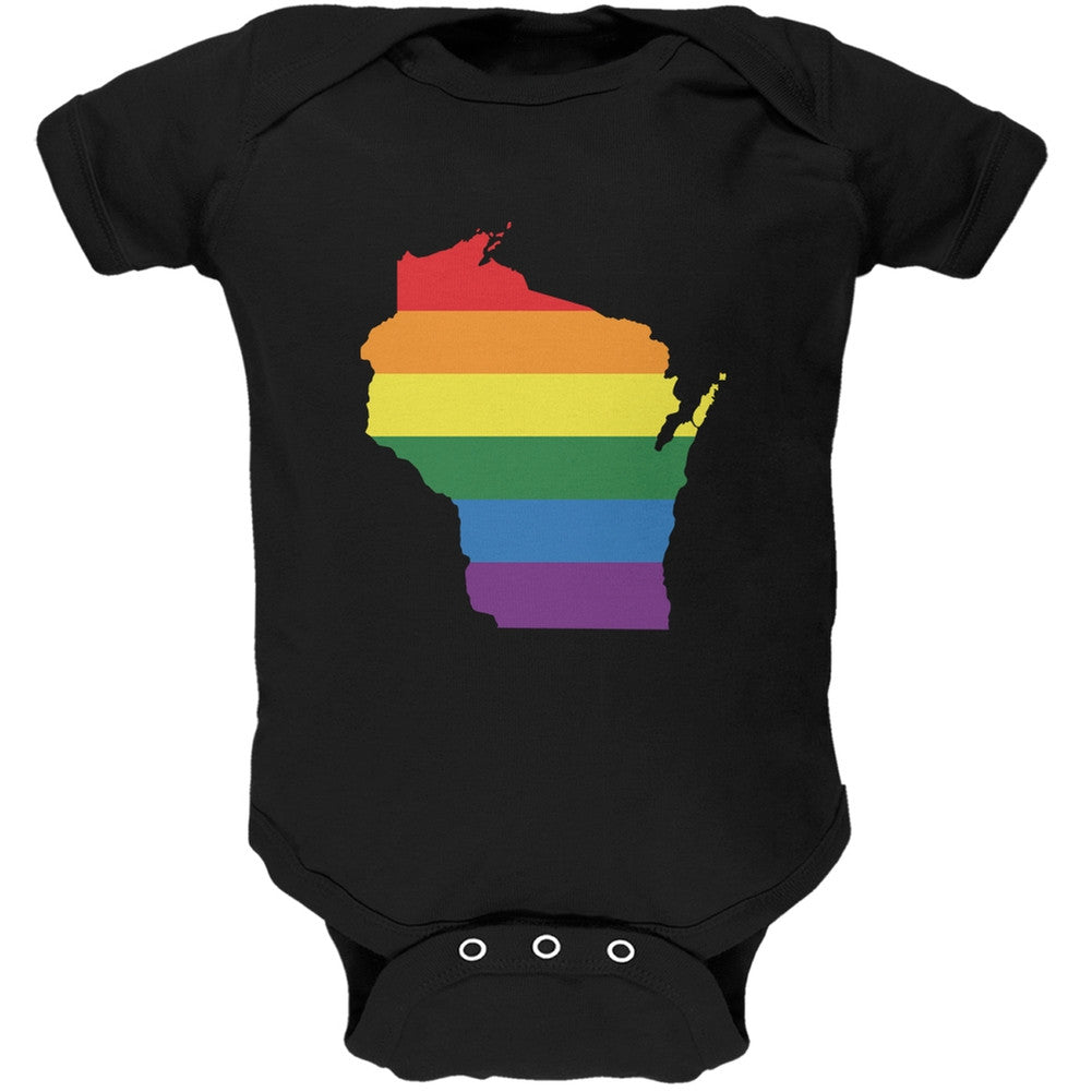 Wisconsin LGBT Gay Pride Rainbow Black Soft Baby One Piece Baby One Piece Old Glory 0-3M Black 