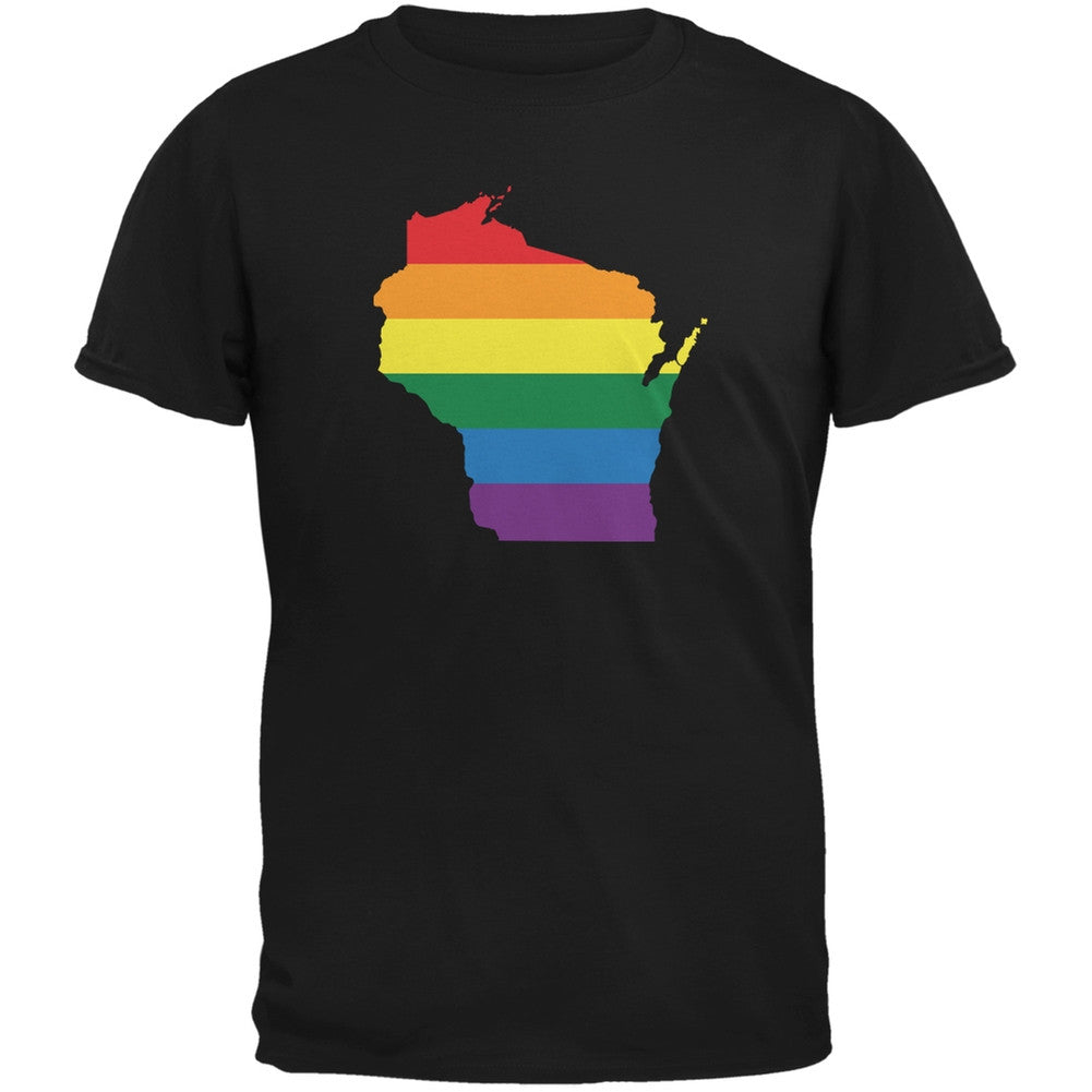 Wisconsin LGBT Gay Pride Rainbow Black Adult T-Shirt Men's T-Shirts Old Glory 2XL Black 