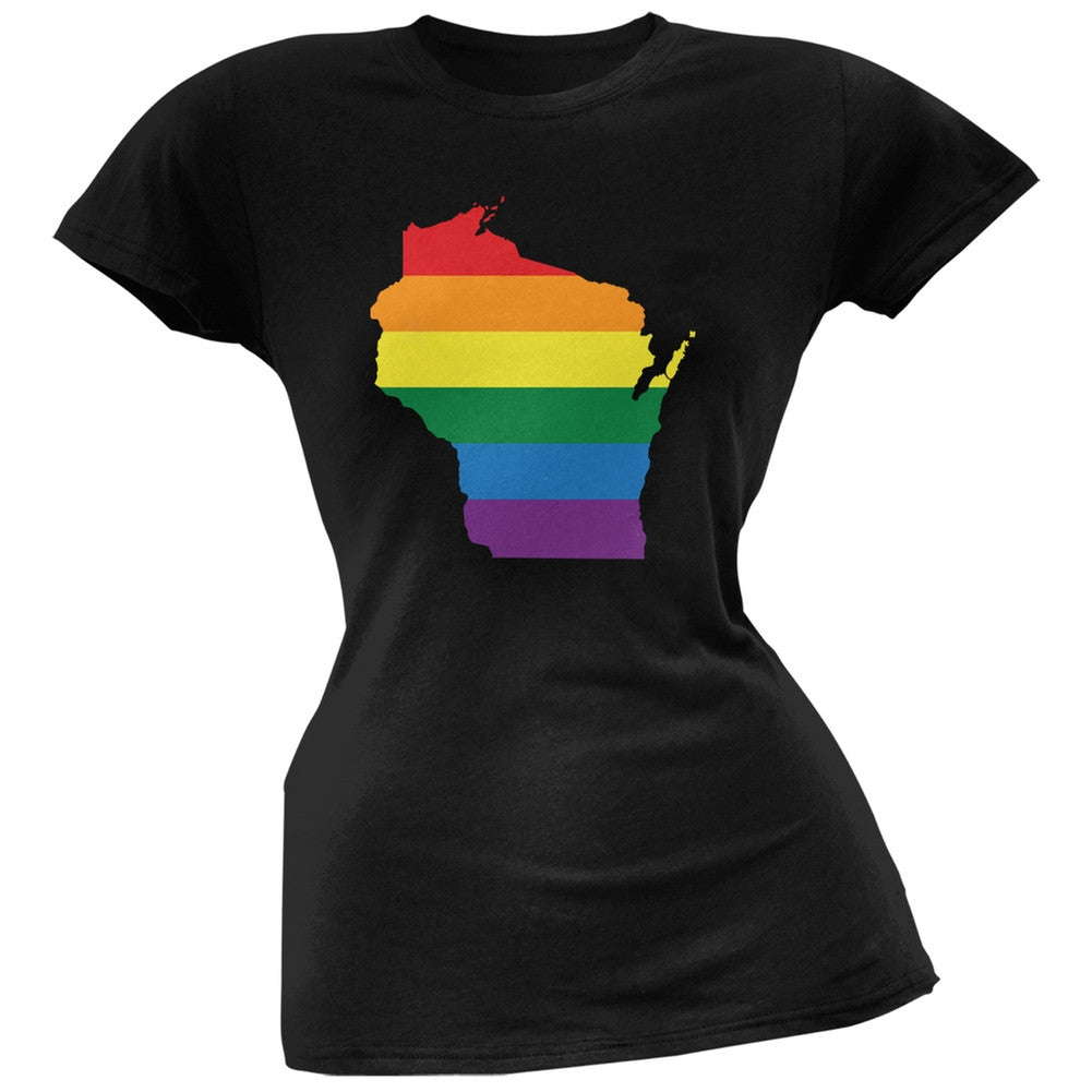 Wisconsin LGBT Lesbian Pride Rainbow Black Juniors Soft T-Shirt Juniors T-Shirts Old Glory 2XL Black 