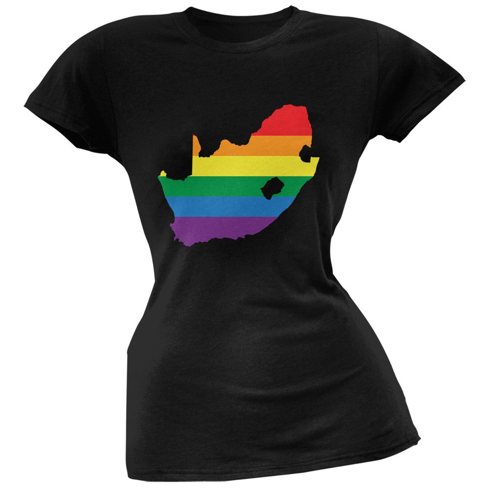 South Africa LGBT Lesbian Pride Rainbow Black Juniors Soft T-Shirt Juniors T-Shirts Old Glory 2XL Black 