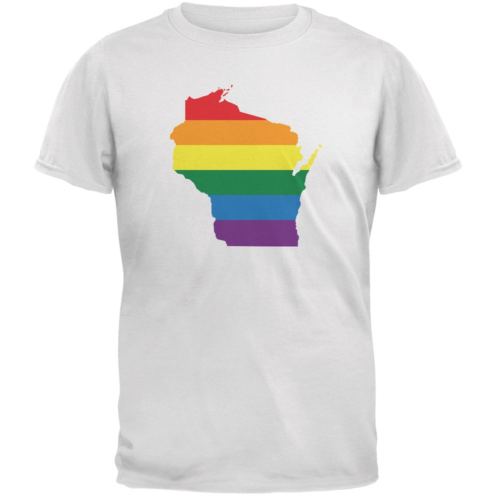 Wisconsin LGBT Gay Pride Rainbow White Adult T-Shirt Men's T-Shirts Old Glory 2XL White 