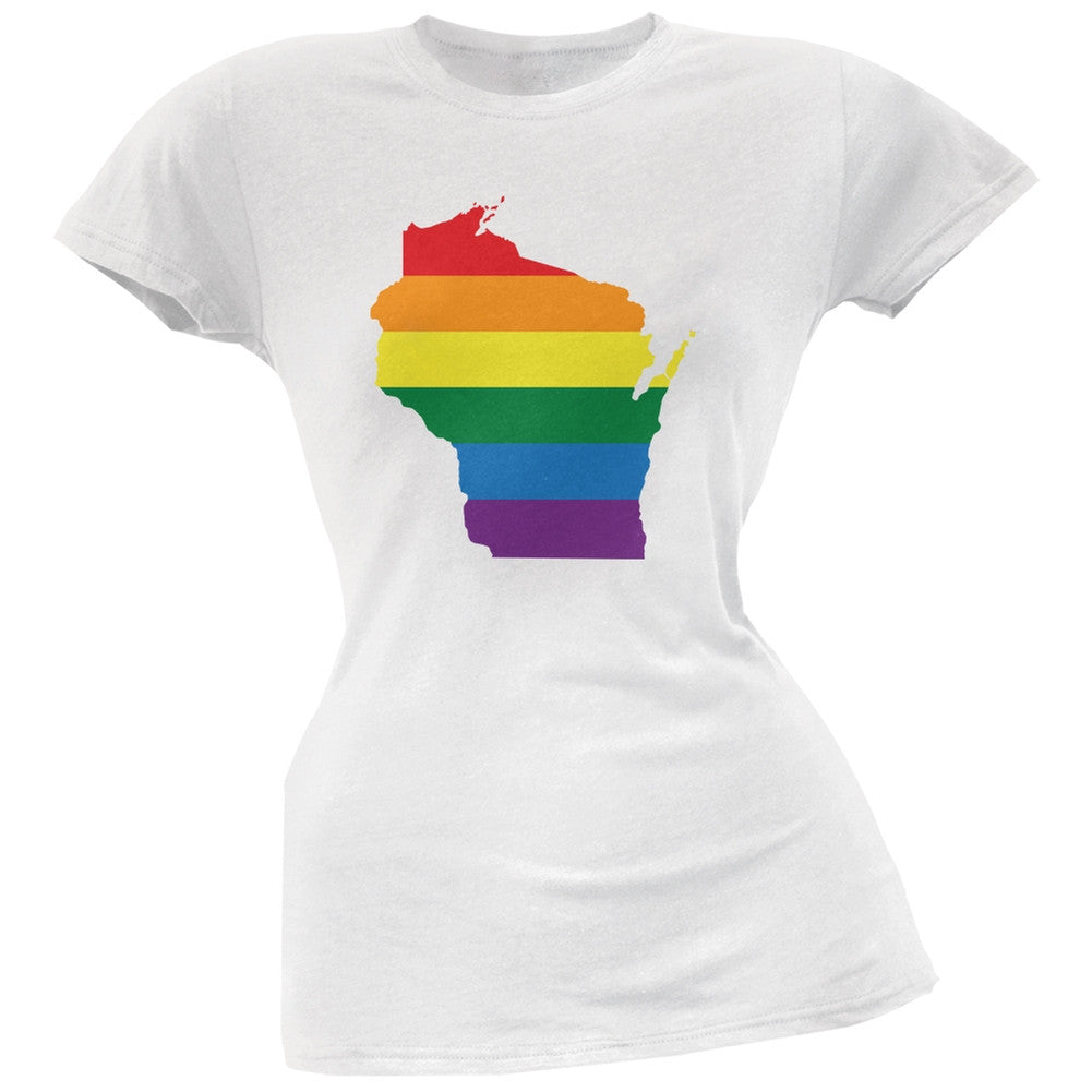 Wisconsin LGBT Lesbian Pride Rainbow White Juniors Soft T-Shirt Juniors T-Shirts Old Glory 2XL White 