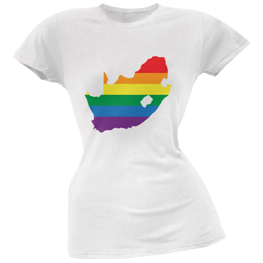 South Africa LGBT Lesbian Pride Rainbow White Juniors Soft T-Shirt Juniors T-Shirts Old Glory 2XL White 